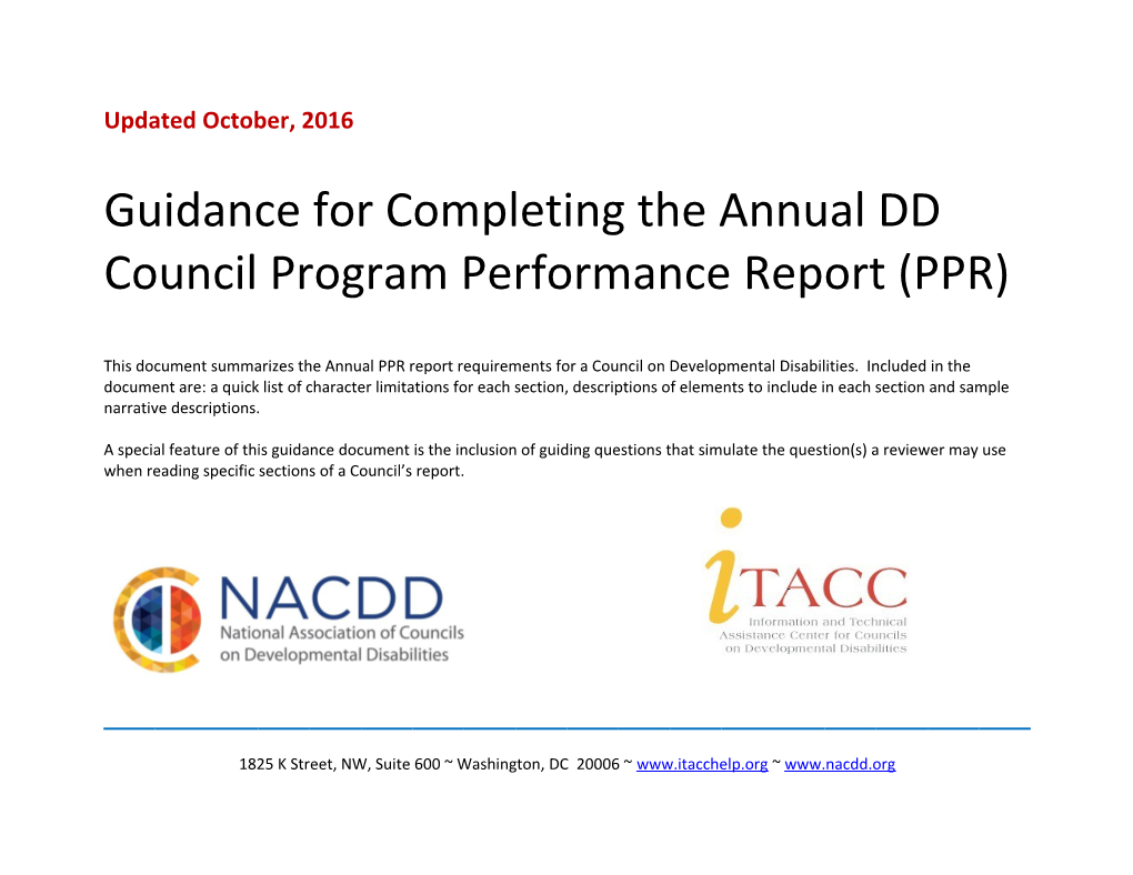 Guidance for Completing the Annual DD Council Program Performance Report (PPR)