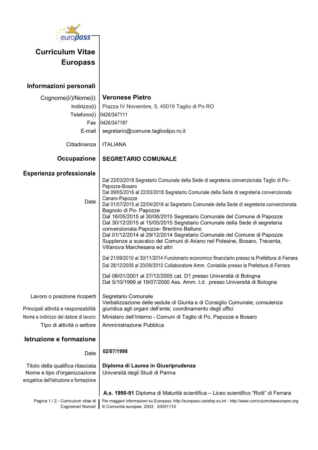 Curriculum Vitae Europass