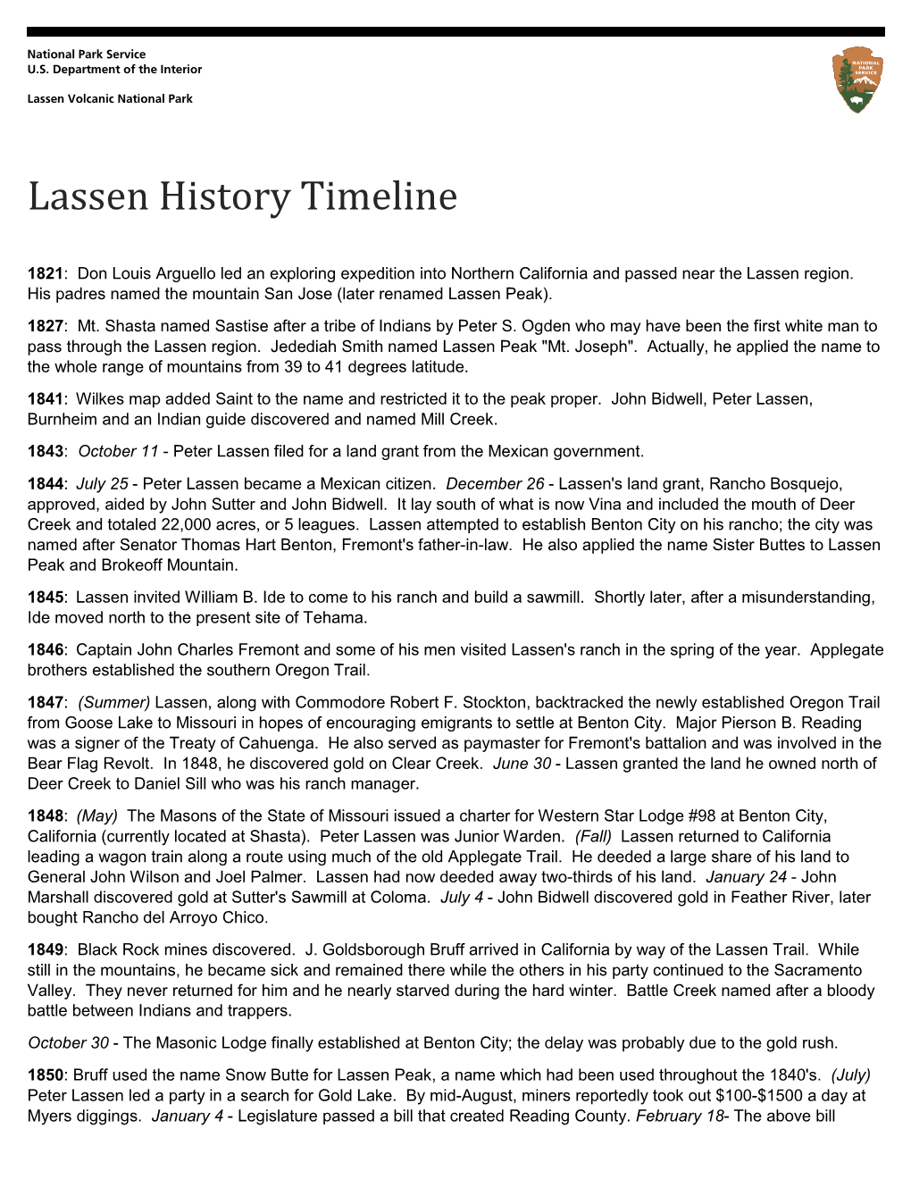 Lassen History Timeline