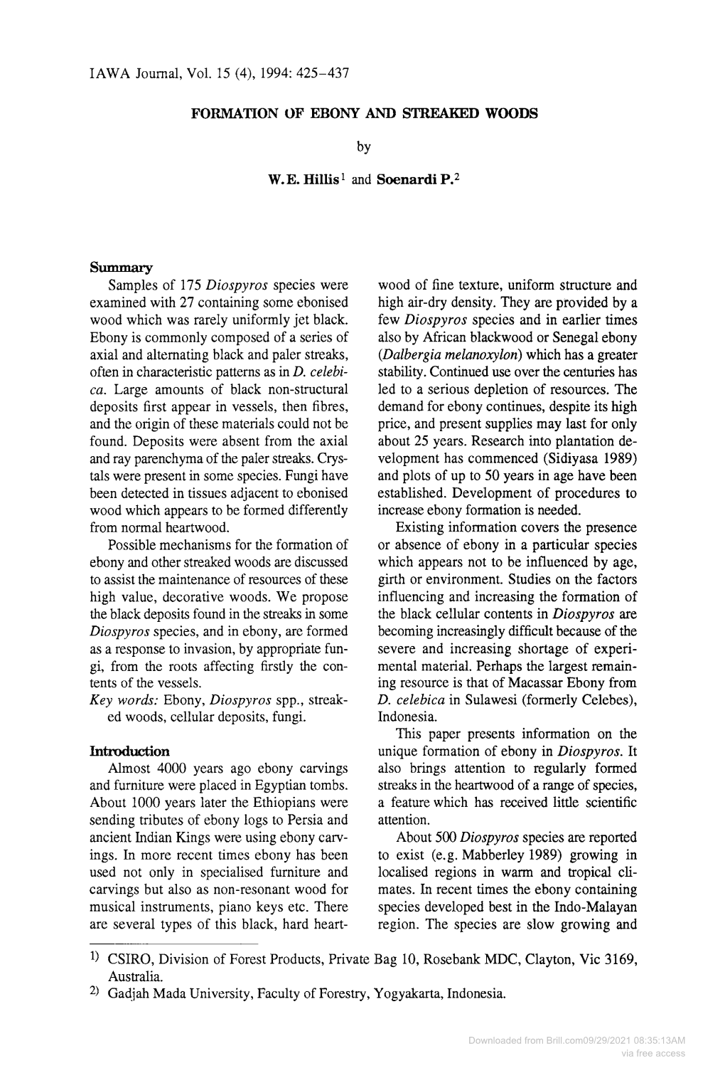 Downloaded from Brill.Com09/29/2021 08:35:13AM Via Free Access 426 IAWA Journal, Vol 15 (4), 1994