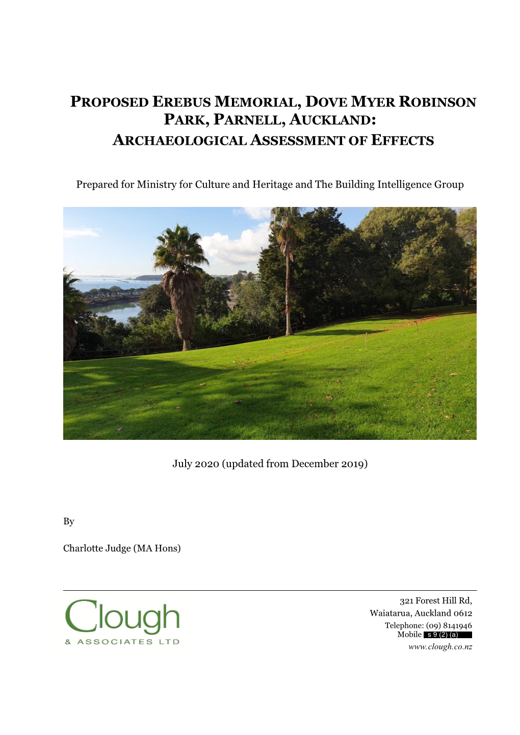 Proposed Erebus Memorial, Dove Myer Robinson Park, Parnell, Auckland: Archaeological Assessment of Effects