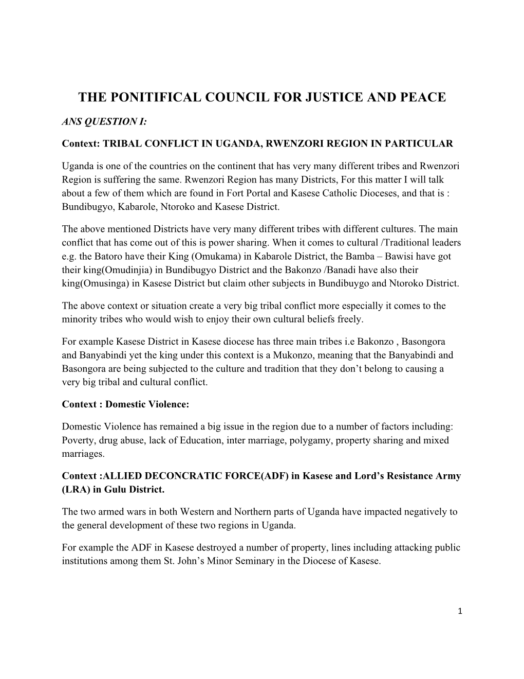 The Ponitifical Council for Justice and Peace