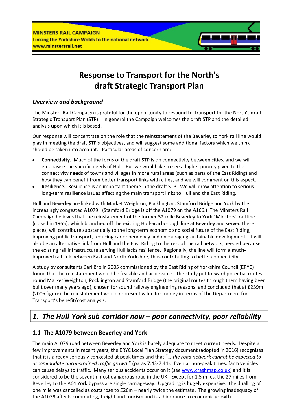 Response to Transport for the North's Draft Strategic Transport Plan