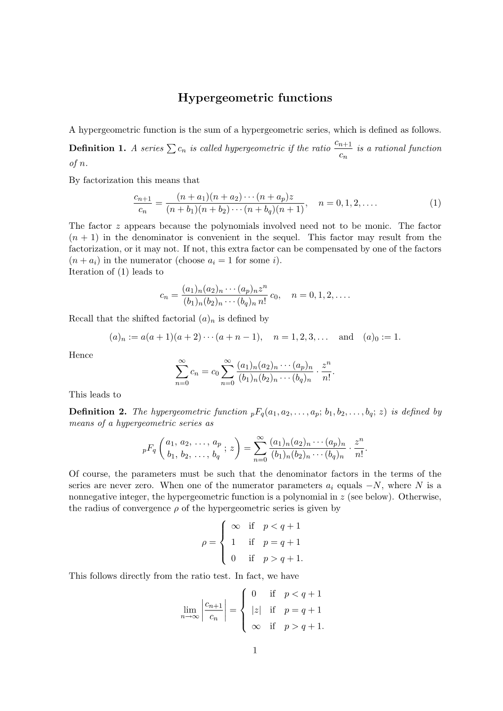 Hypergeometric Functions