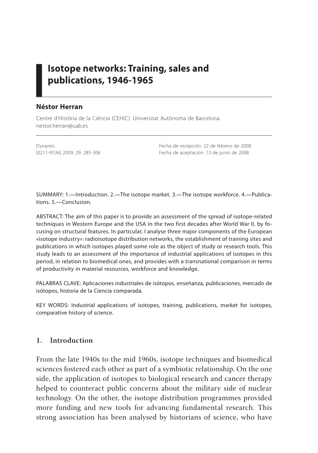 Isotope Networks: Training, Sales and Publications, 1946-1965