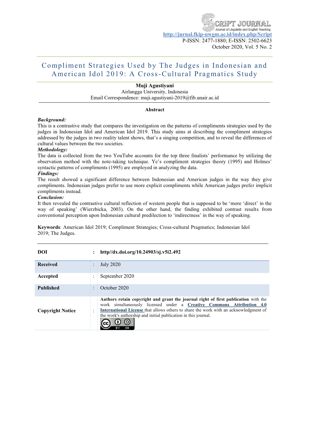 Muji Agustiyani Airlangga University, Indonesia Email Correspondence: Muji.Agustiyani-2019@Fib.Unair.Ac.Id