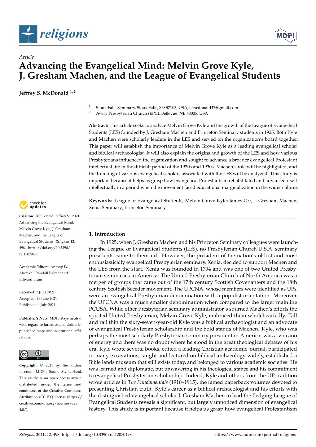 Melvin Grove Kyle, J. Gresham Machen, and the League of Evangelical Students