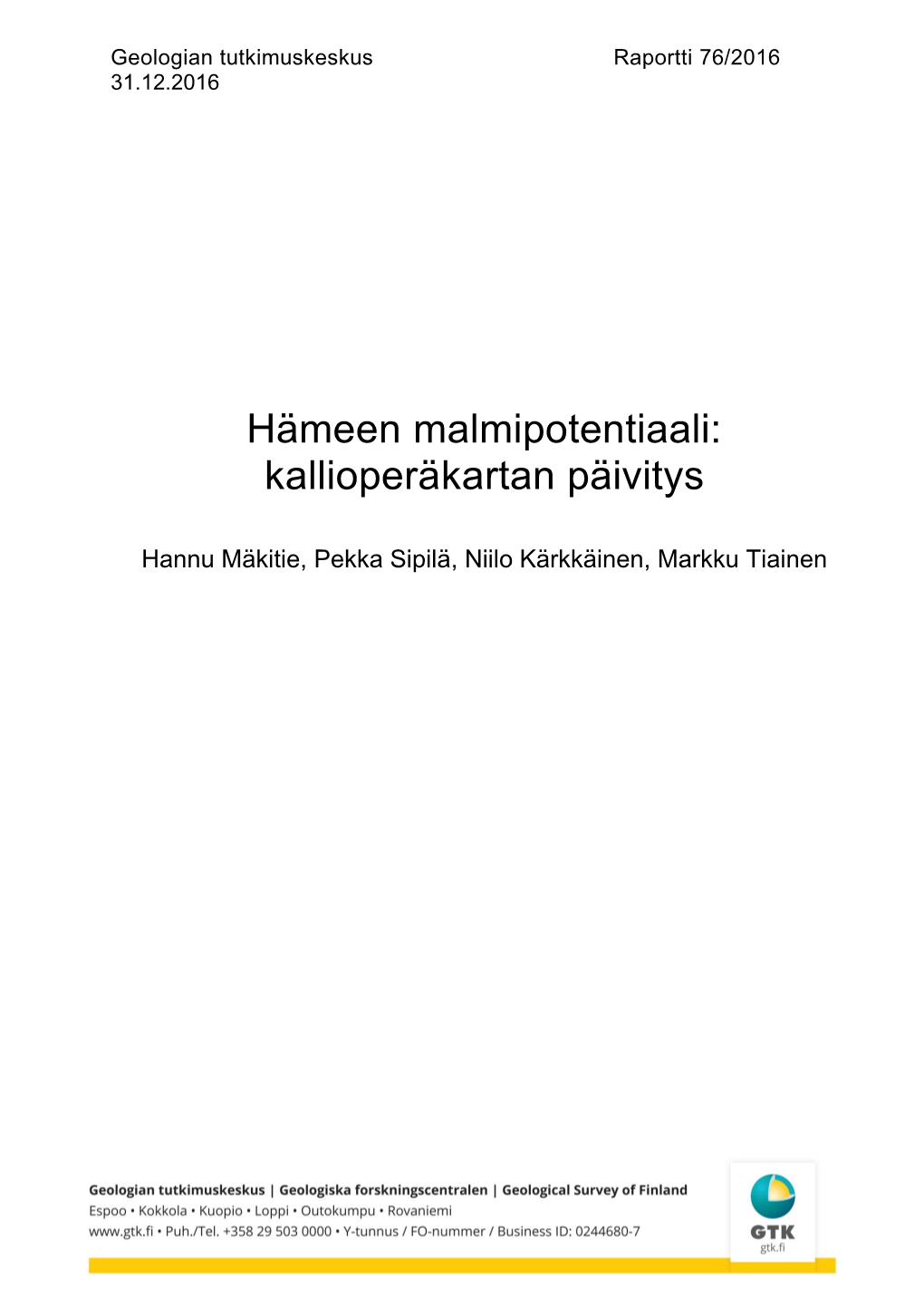 Hämeen Malmipotentiaali: Kallioperäkartan Päivitys