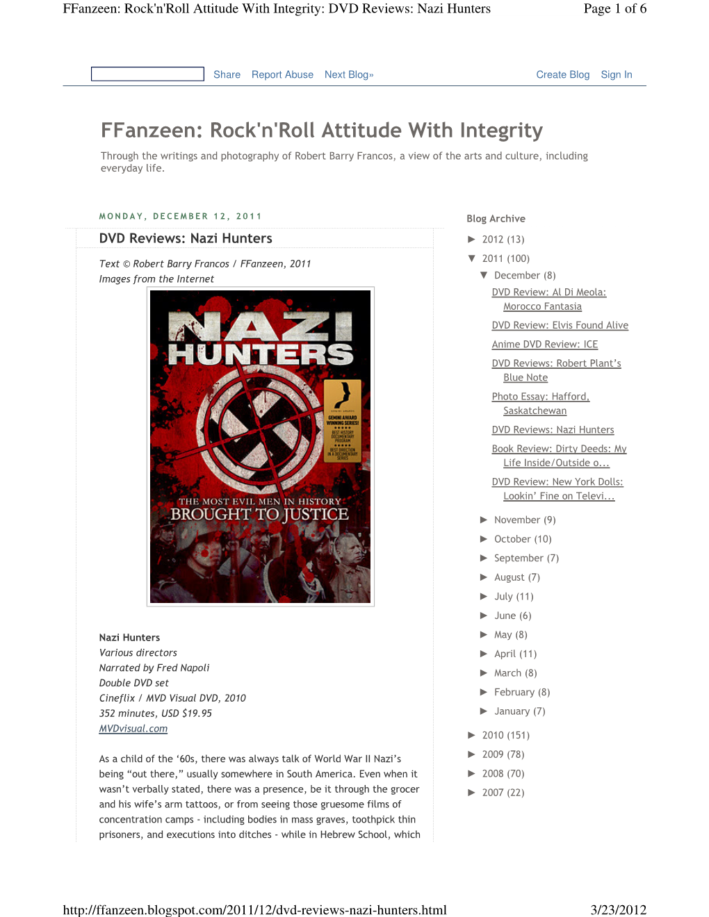 Ffanzeen: Rock'n'roll Attitude with Integrity: DVD Reviews: Nazi Hunters Page 1 of 6