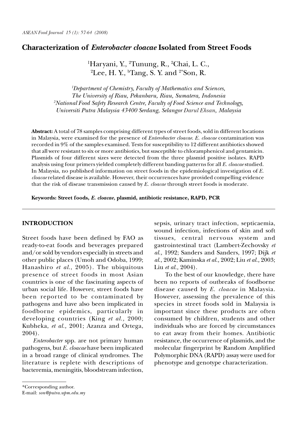 Characterization of Enterobacter Cloacae Isolated from Street Foods 57