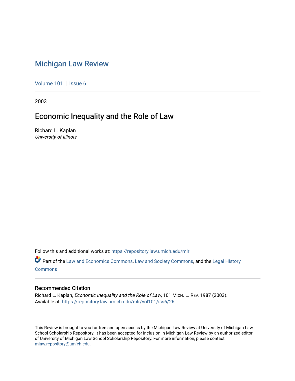 Economic Inequality and the Role of Law