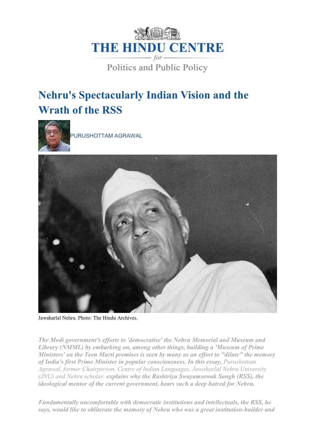 Nehru's Spectacularly Indian Vision and the Wrath of the RSS