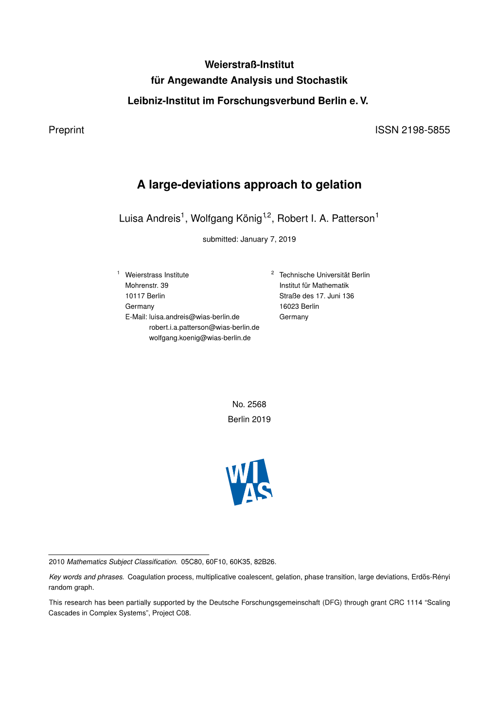 A Large-Deviations Approach to Gelation