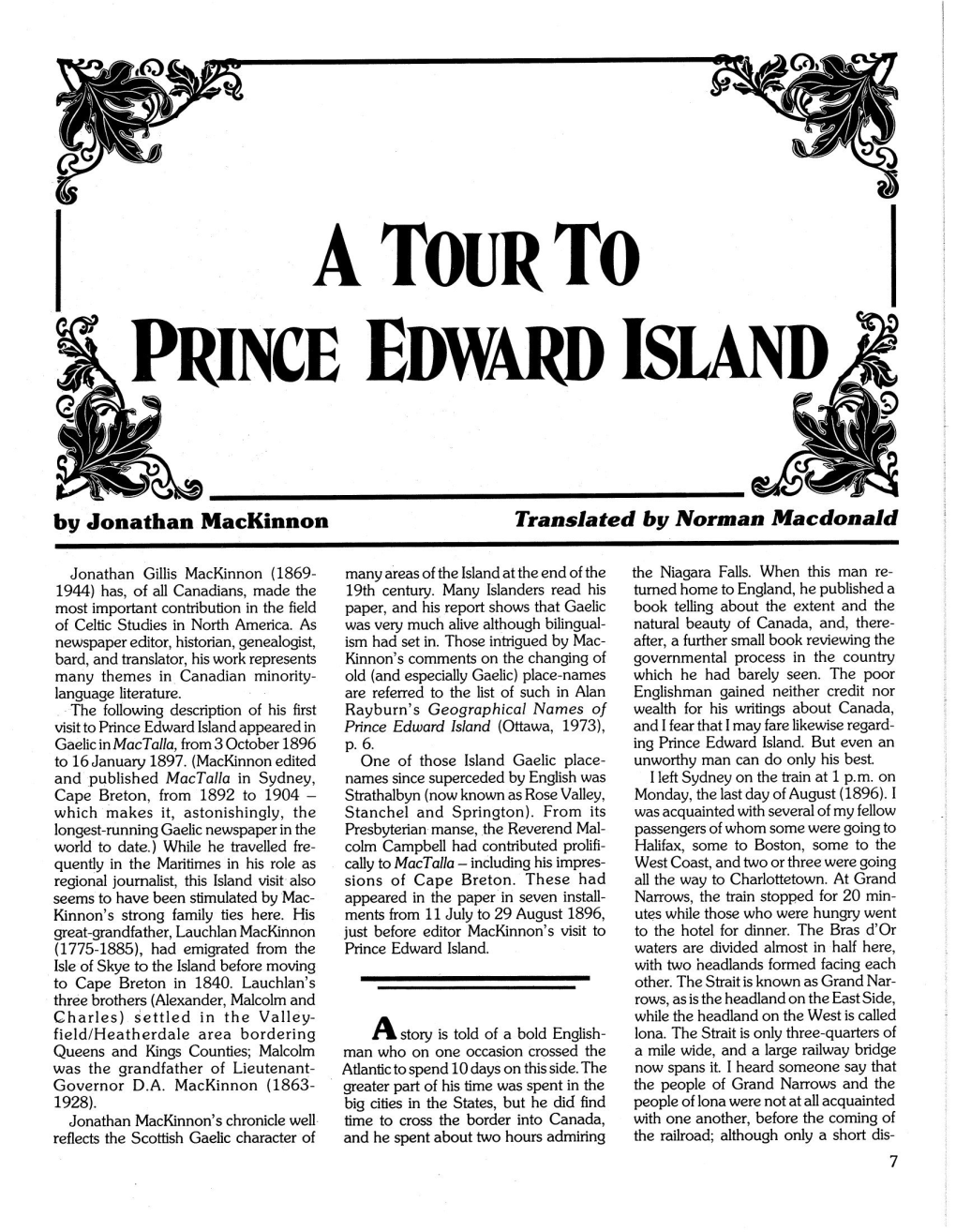 A TOUR to PRINCE EDWARD ISLAND by Jonathan