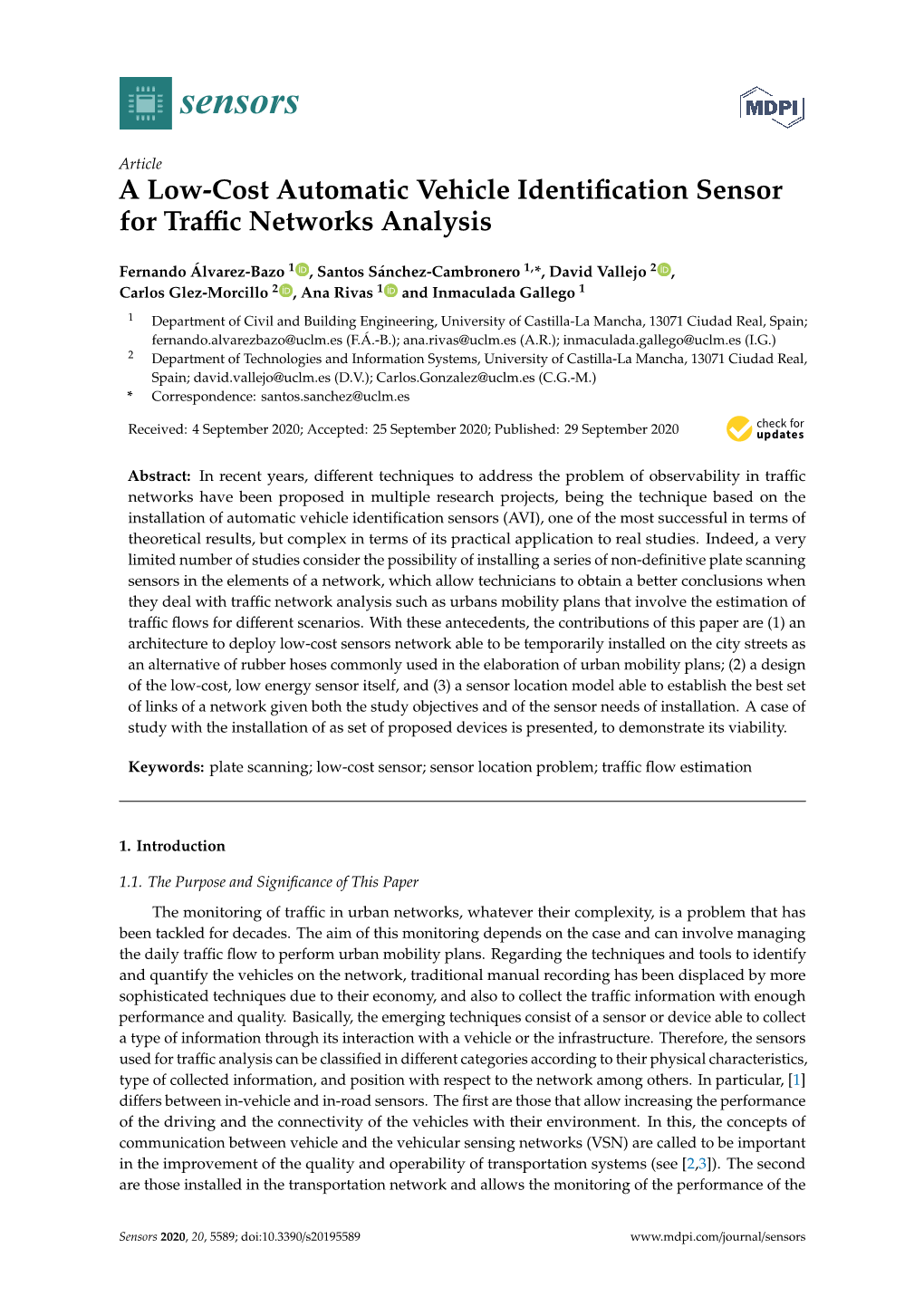 A Low-Cost Automatic Vehicle Identification Sensor for Traffic Networks Analysis