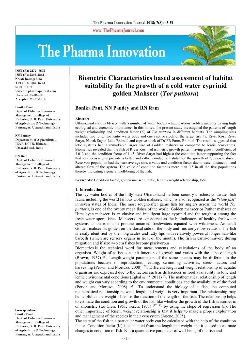 Biometric Characteristics Based Assessment of Habitat Suitability For