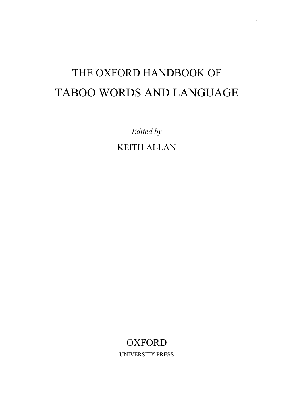 The Oxford Handbook of Taboo Words and Language