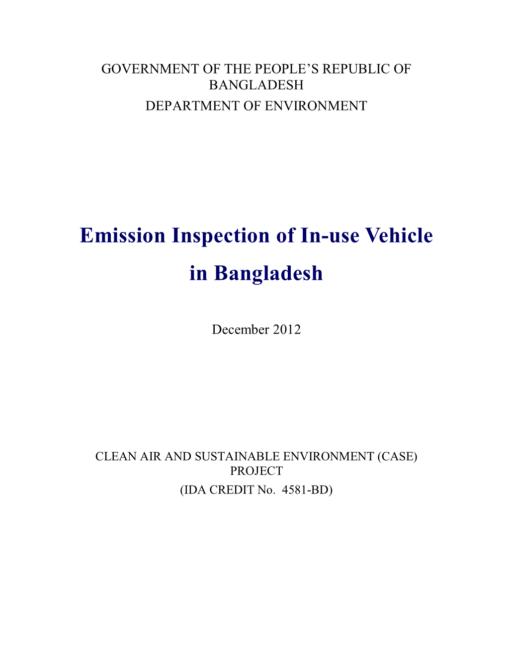 Emission Inspection of In-Use Vehicle in Bangladesh