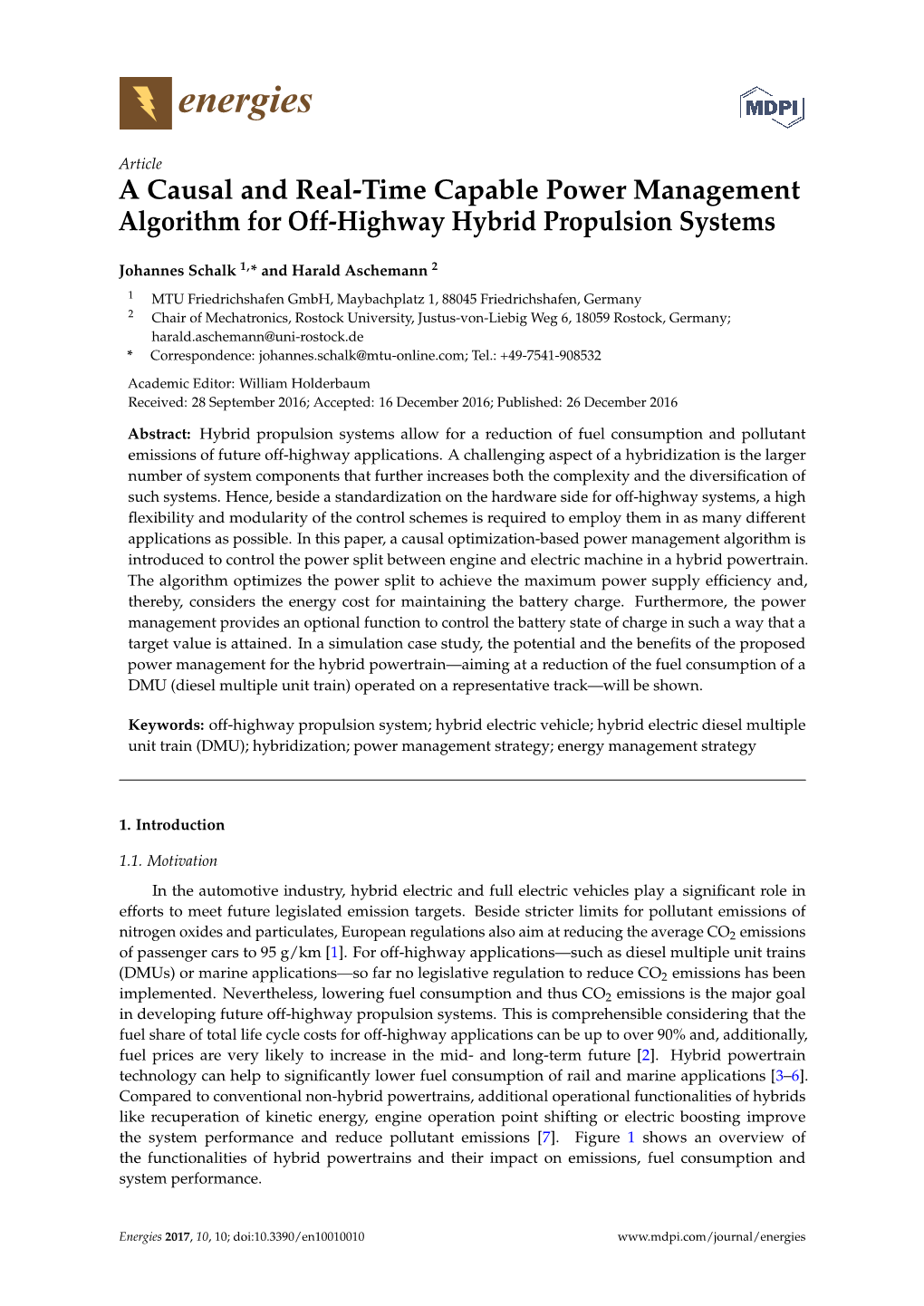 Algorithm for Off-Highway Hybrid Propulsion Systems