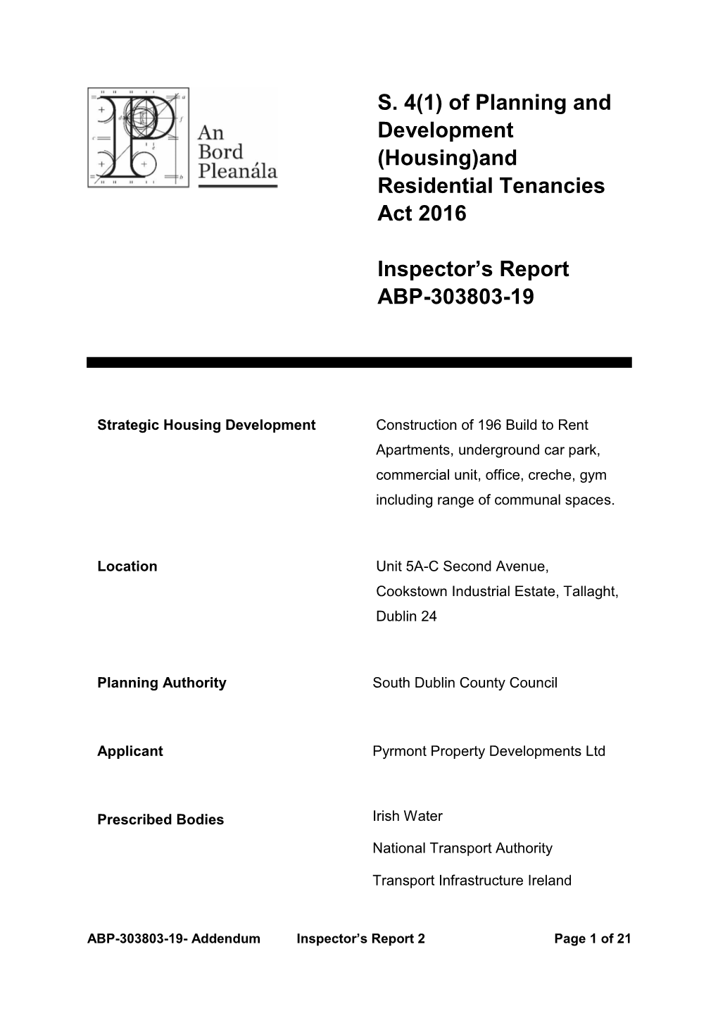 And Residential Tenancies Act 2016 Inspector's Report ABP-303803-19