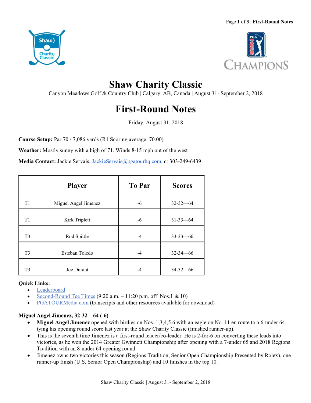 Shaw Charity Classic First-Round Notes