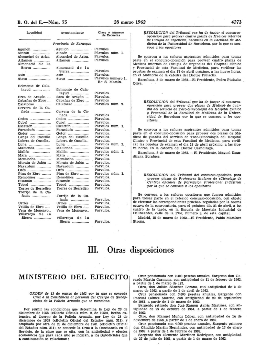 ·111. Otras Di~Posiciones MINISTERIO DEL EJER.CITO