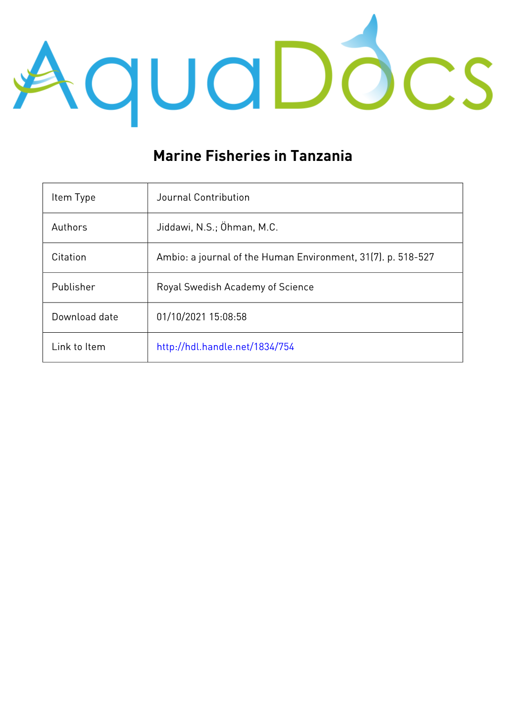 Marine Fisheries in Tanzania