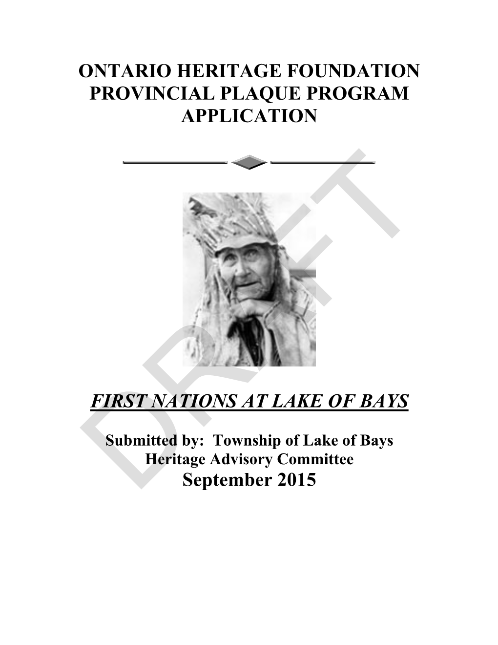 Ontario Heritage Foundation Provincial Plaque Program Application
