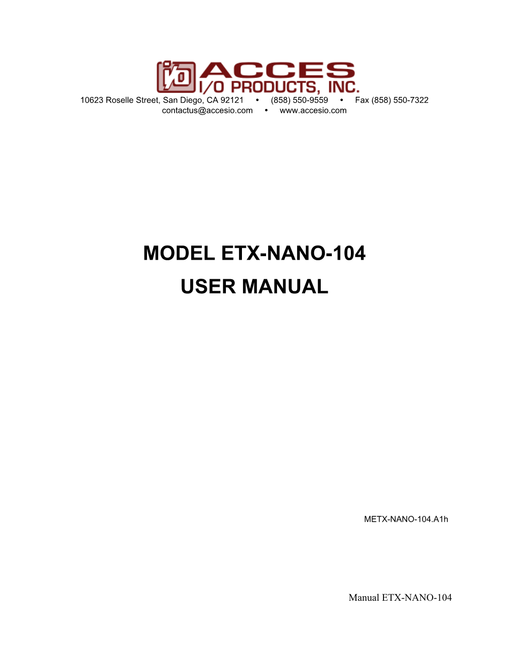 Model Etx-Nano-104 User Manual