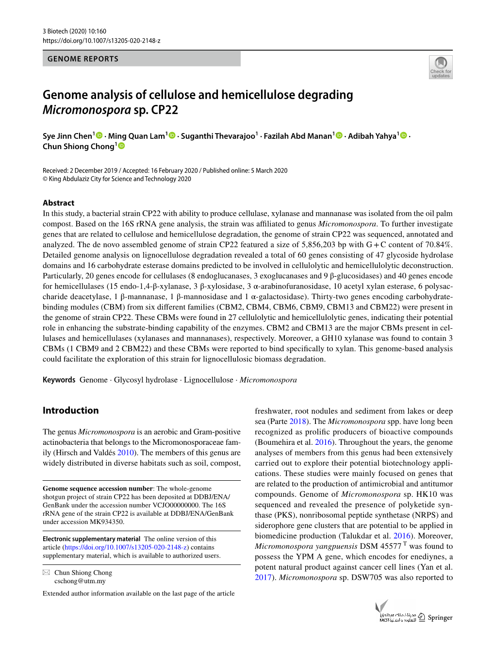 Genome Analysis of Cellulose and Hemicellulose Degrading Micromonospora Sp