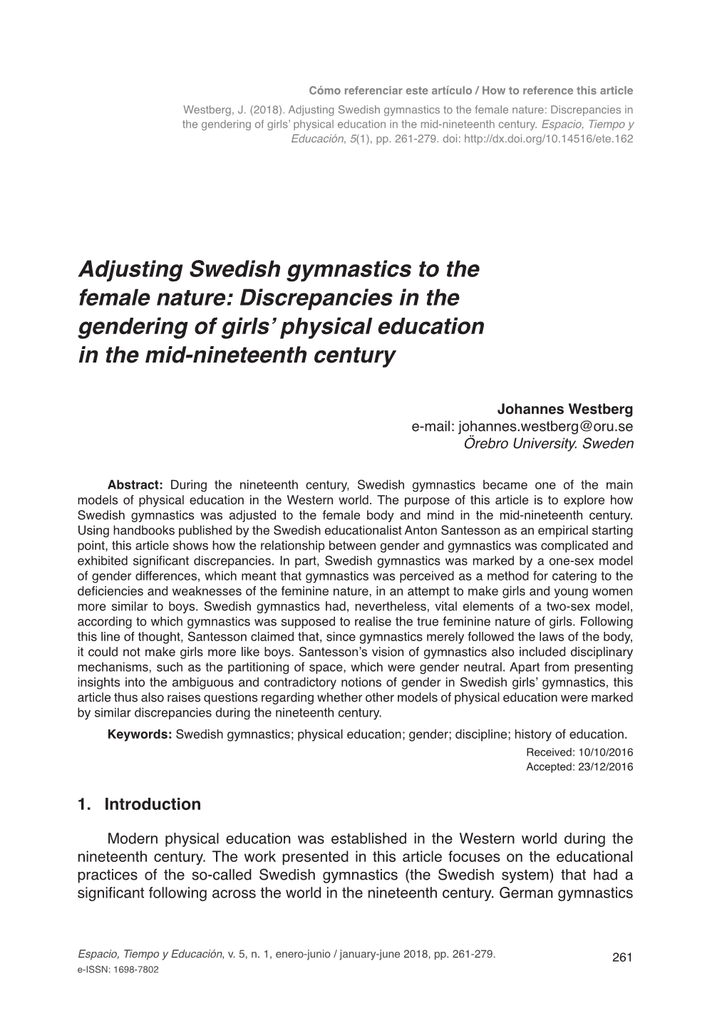 Adjusting Swedish Gymnastics to the Female Nature: Discrepancies in the Gendering of Girls’ Physical Education in the Mid-Nineteenth Century