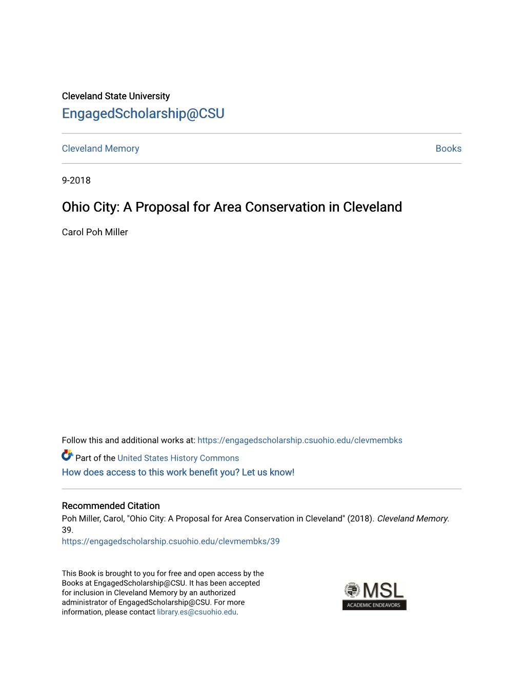 Ohio City: a Proposal for Area Conservation in Cleveland