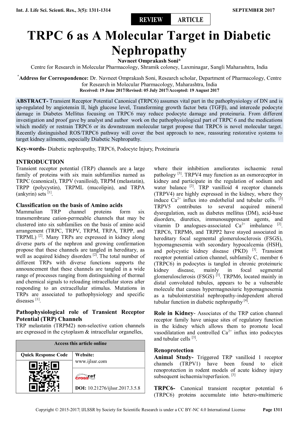 TRPC 6 As a Molecular Target in Diabetic Nephropathy