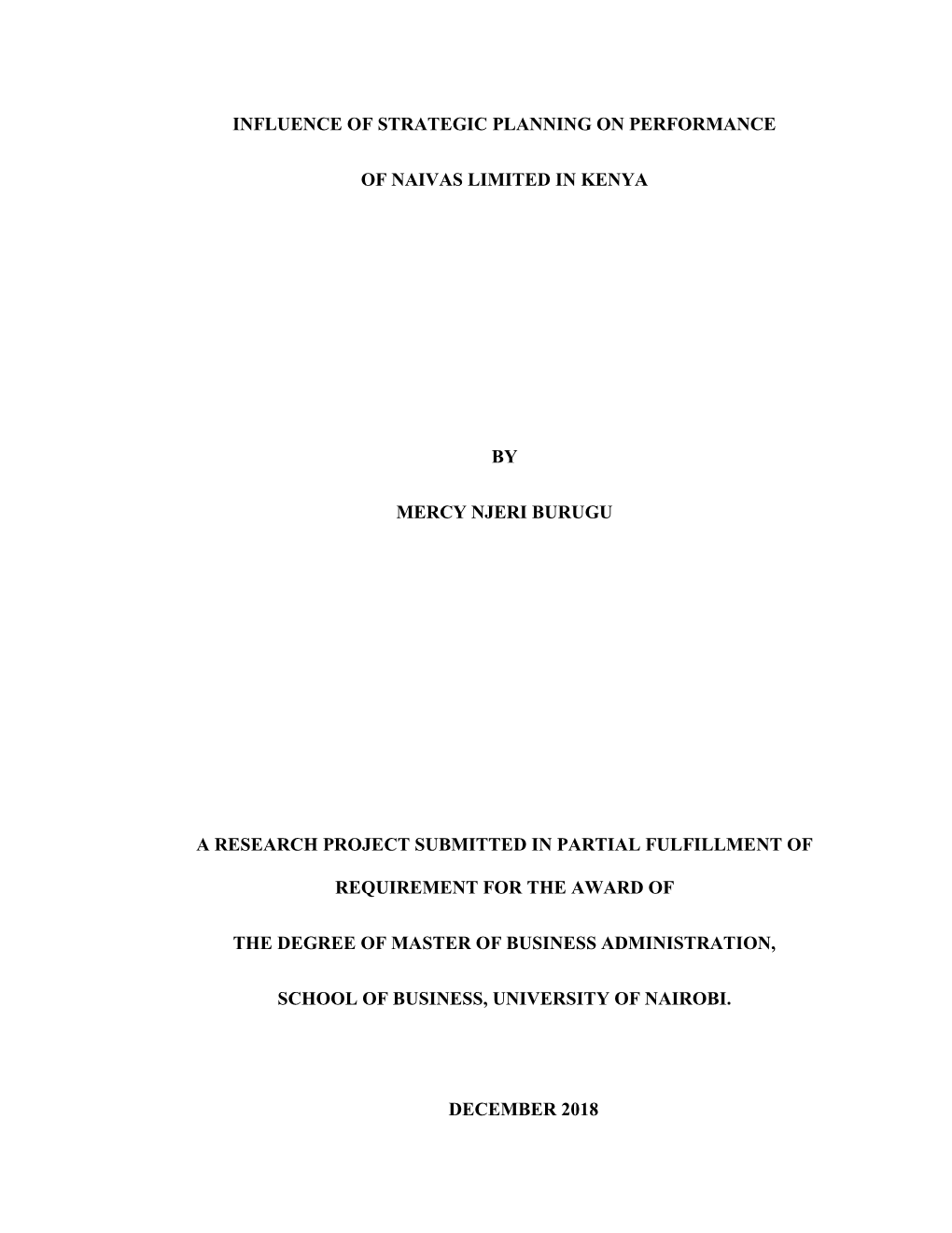 Influence of Strategic Planning on Performance of Naivas Limited in Kenya