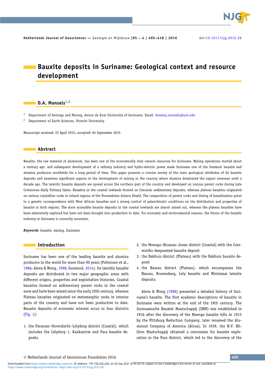 Bauxite Deposits in Suriname: Geological Context and Resource Development