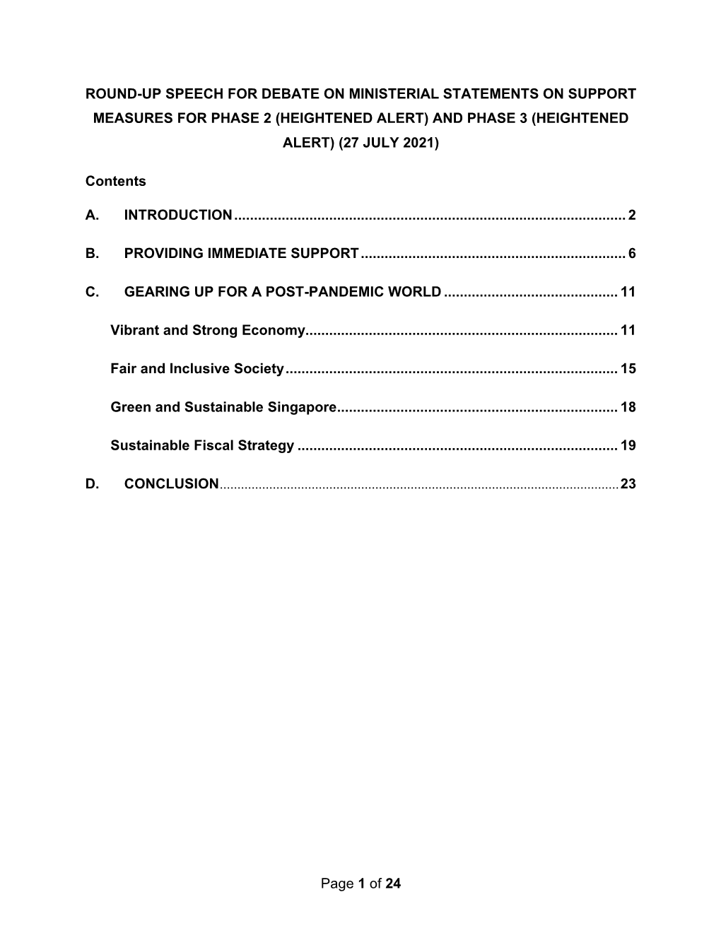 Of 24 ROUND-UP SPEECH for DEBATE on MINISTERIAL STATEMENTS on SUPPORT MEASURES for PHASE 2