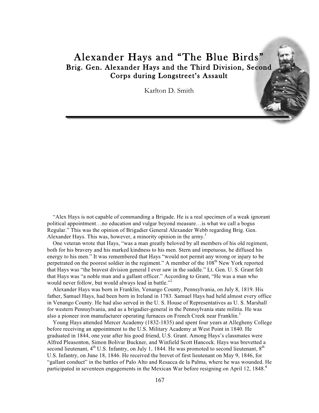 Alexander Hays and “The Blue Birds” Brig