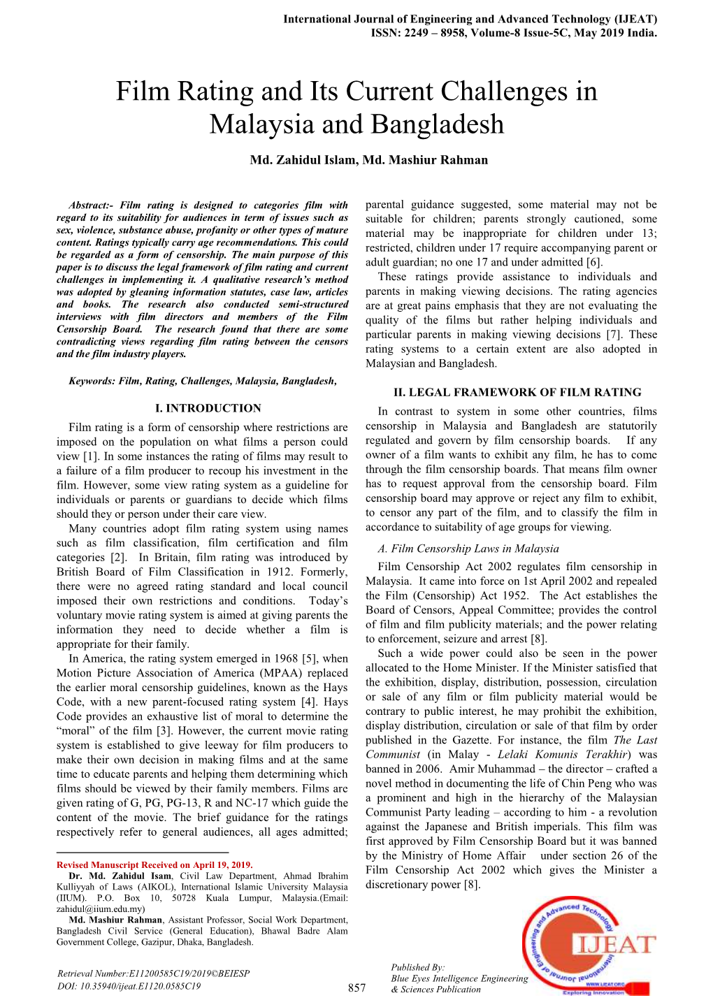 Film Rating and Its Current Challenges in Malaysia and Bangladesh