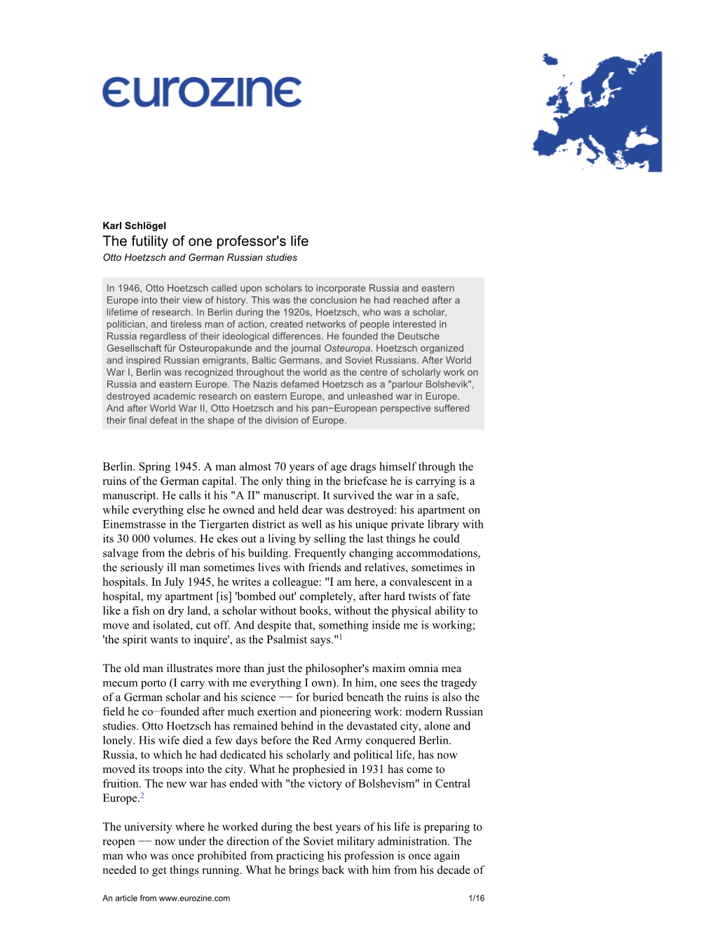 Eurozine.Com 1/16 Inner Emigration, the Manuscript 