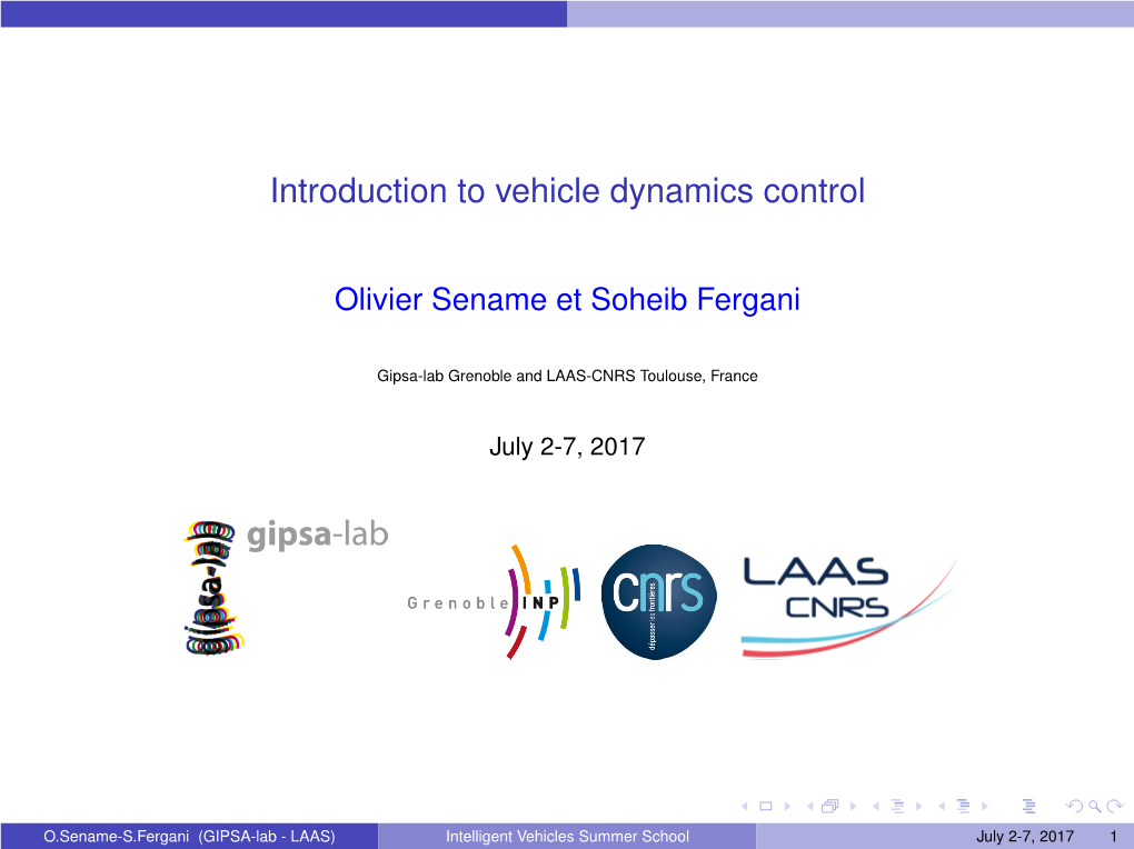 Introduction to Vehicle Dynamics Control
