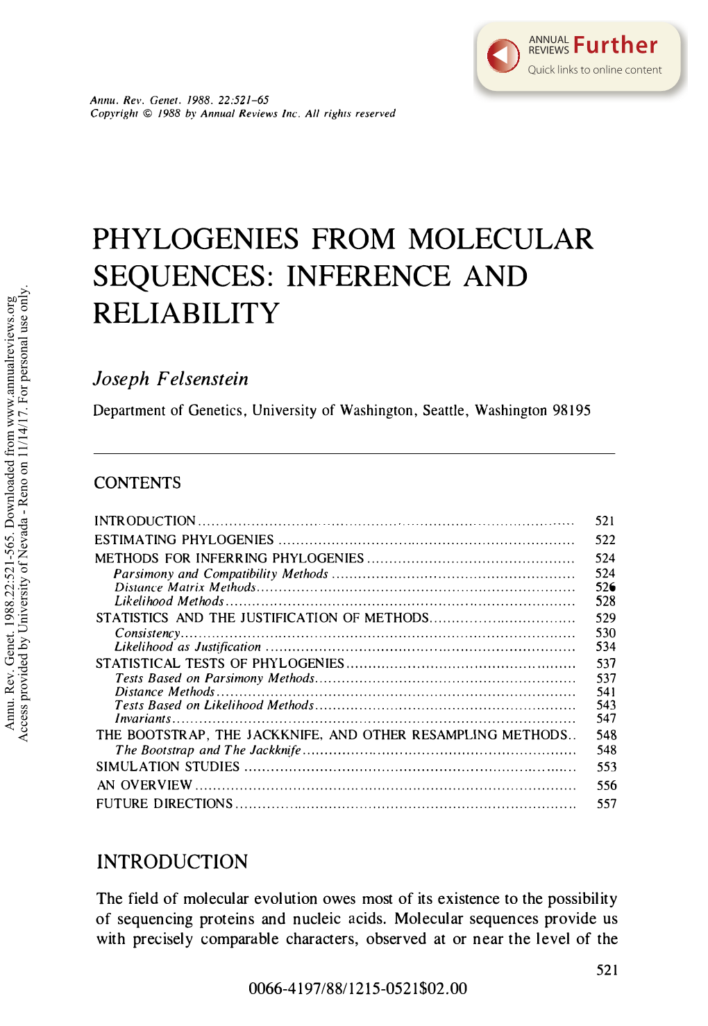 Phylogenies from Molecular Sequences: Inference and Reliability