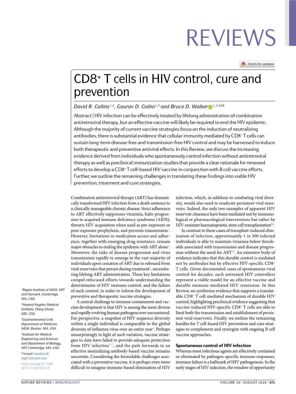 CD8+ T Cells in HIV Control, Cure and Prevention