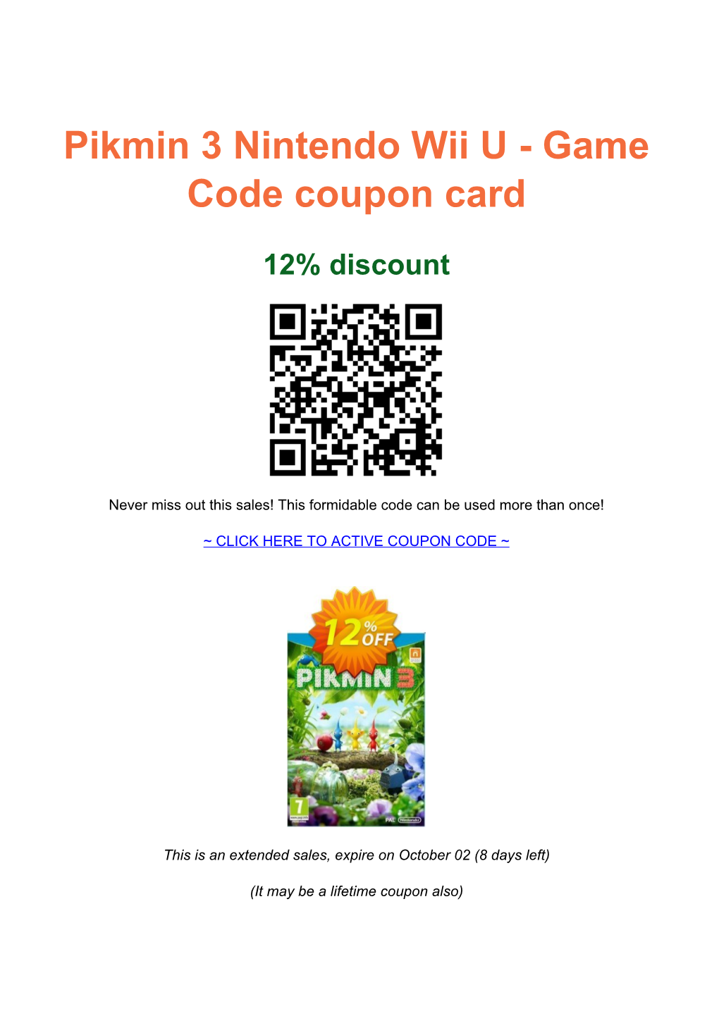 Pikmin 3 Nintendo Wii U - Game Code Coupon Card