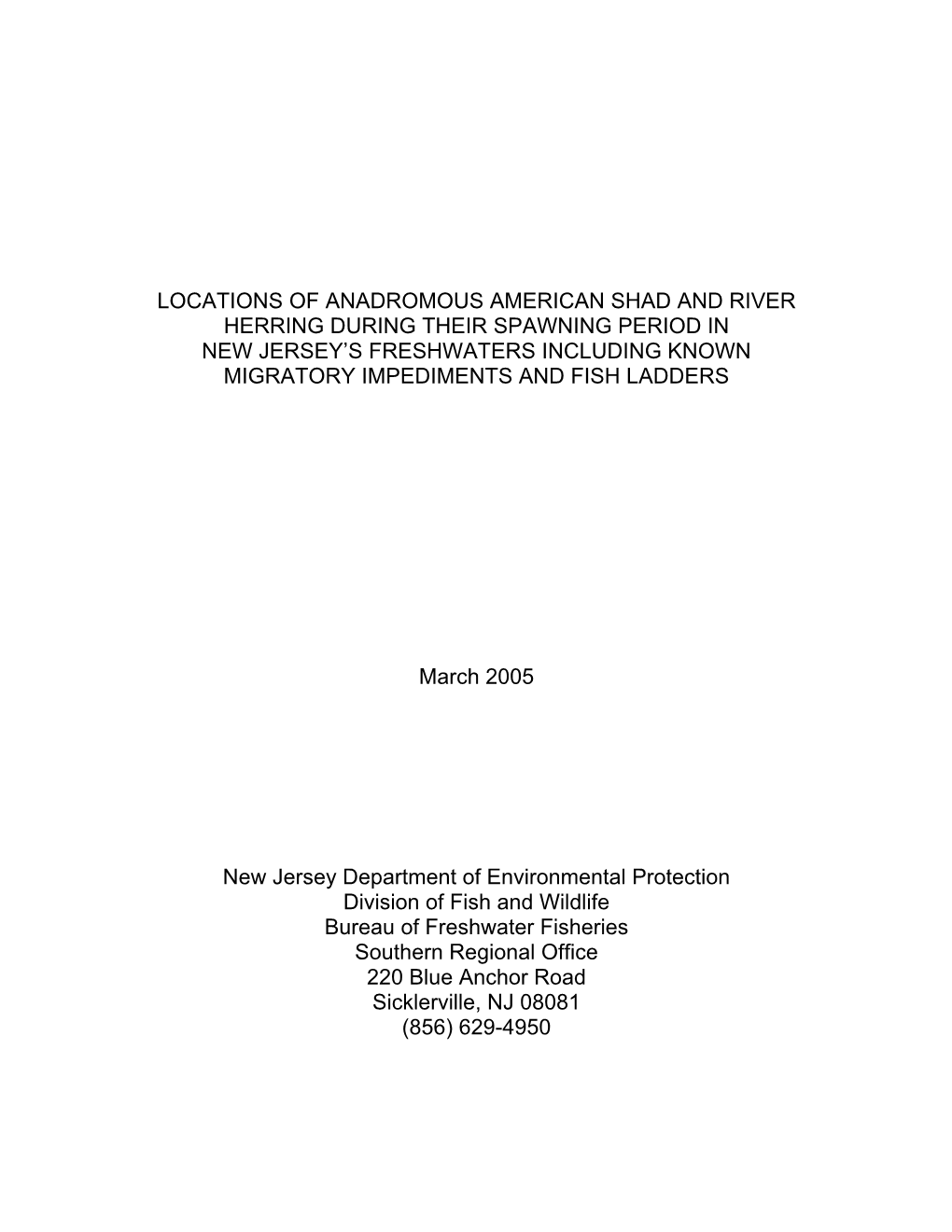 Locations of Anadromous American Shad and River Herring