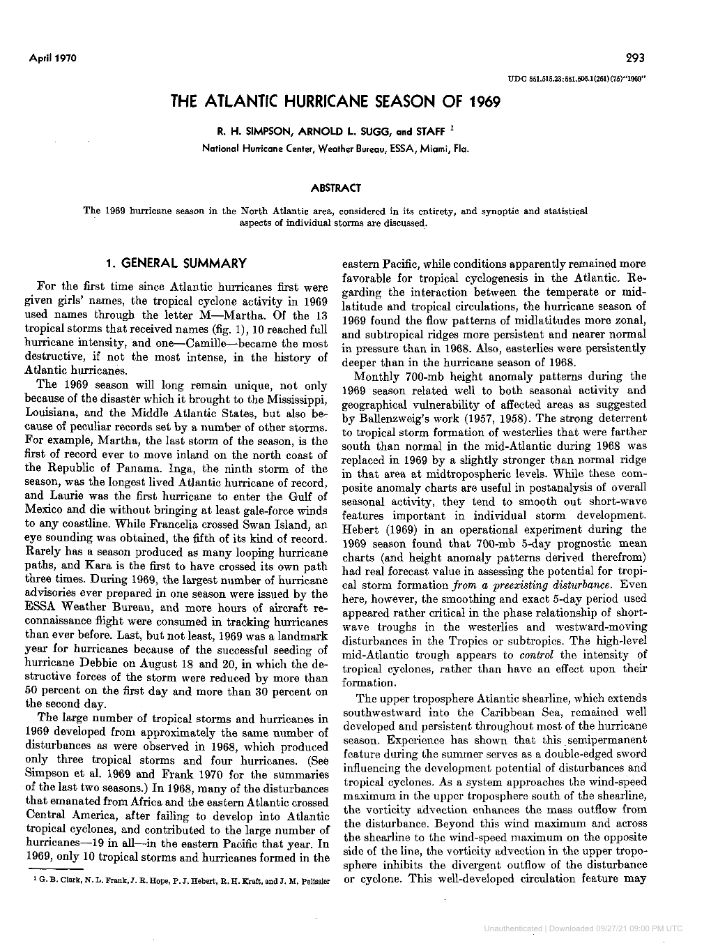 The Atlantic Hurricane Season of 1969