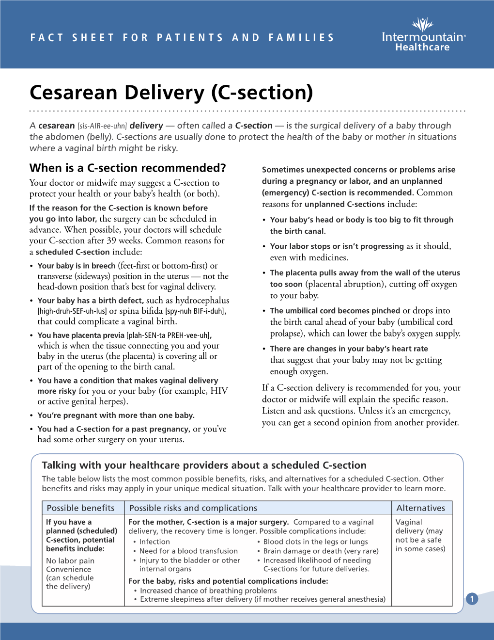 Cesarean Delivery (C-Section) Fact Sheet