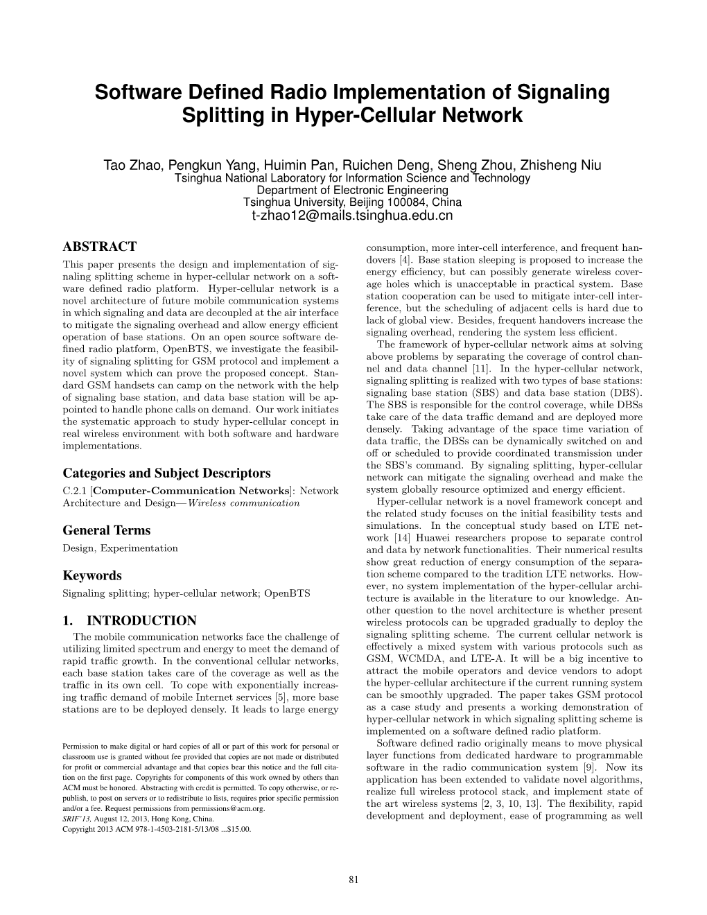 Software Defined Radio Implementation of Signaling