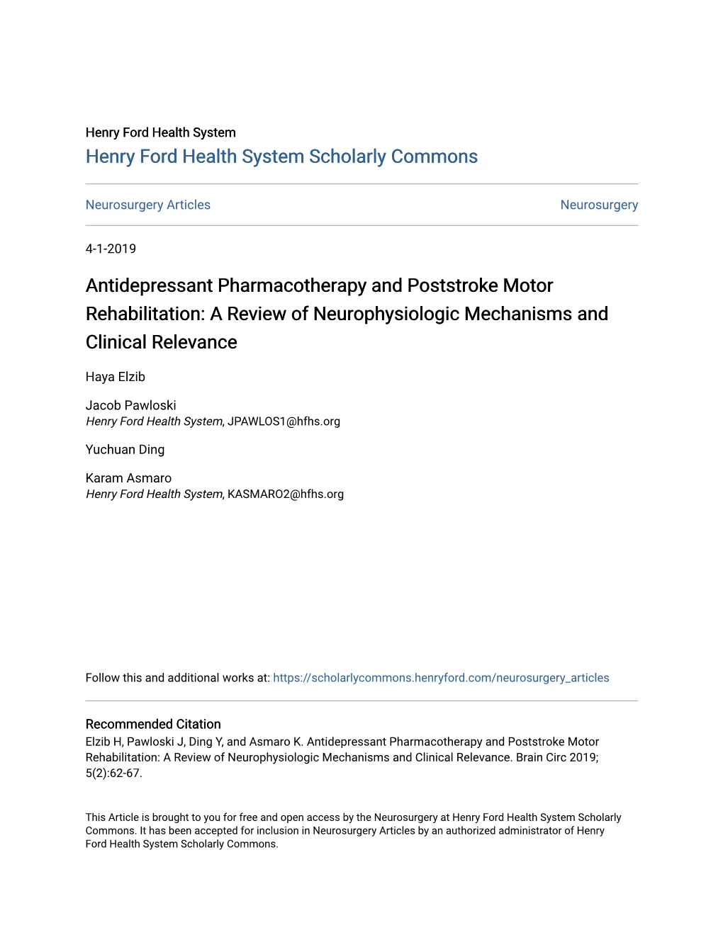 Antidepressant Pharmacotherapy and Poststroke Motor Rehabilitation: a Review of Neurophysiologic Mechanisms and Clinical Relevance