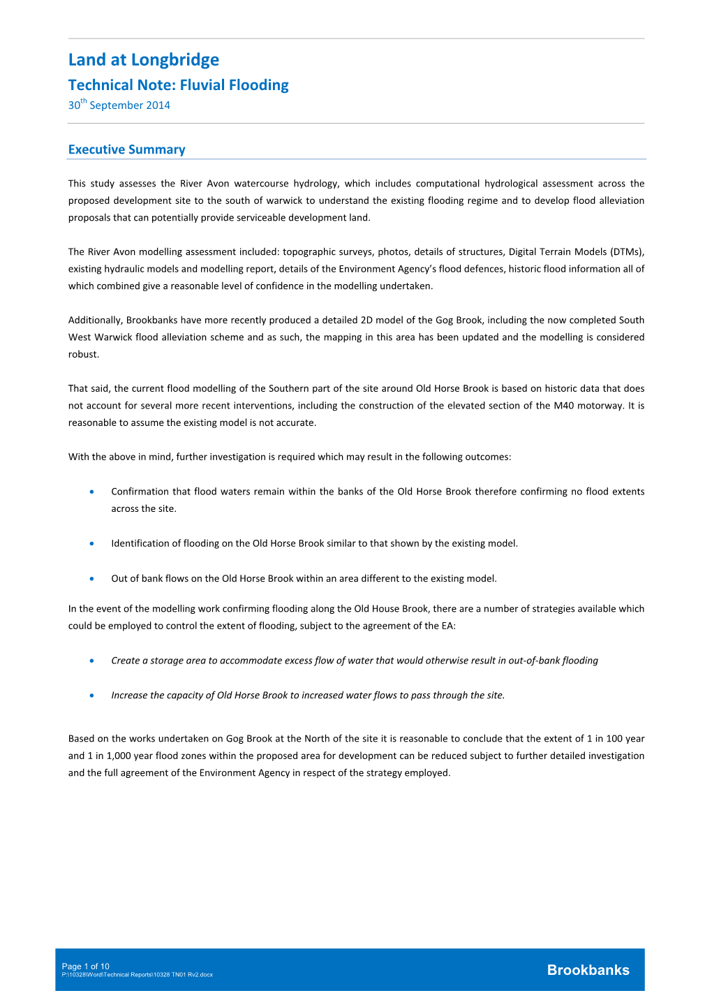 Land at Longbridge Technical Note: Fluvial Flooding 30Th September 2014