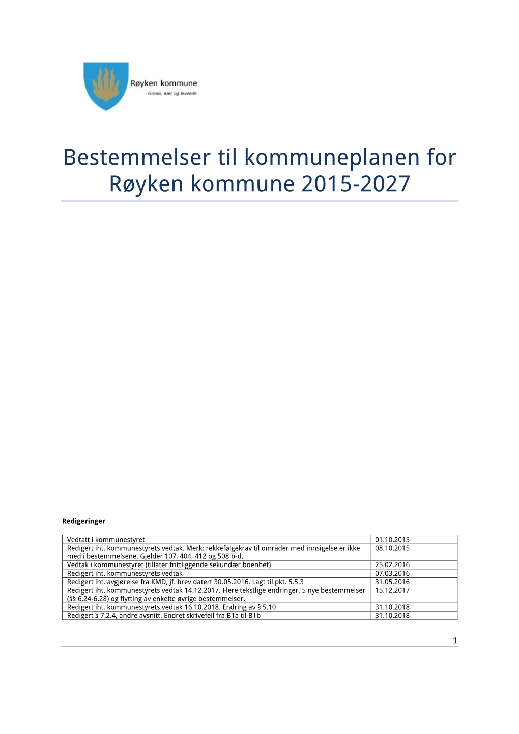 Bestemmelser Til Kommuneplanen for Røyken Kommune 2015-2027